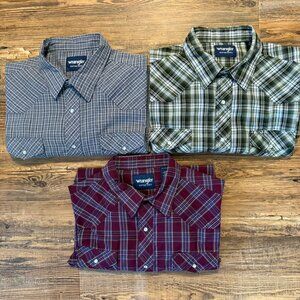 3 Wrangler Western Shirts Pearl Snaps LK NEW Sz XXL 2XL plaid